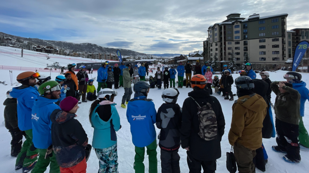Participants of the SOS Outreach program and Steamboat Resort SnowSports School.